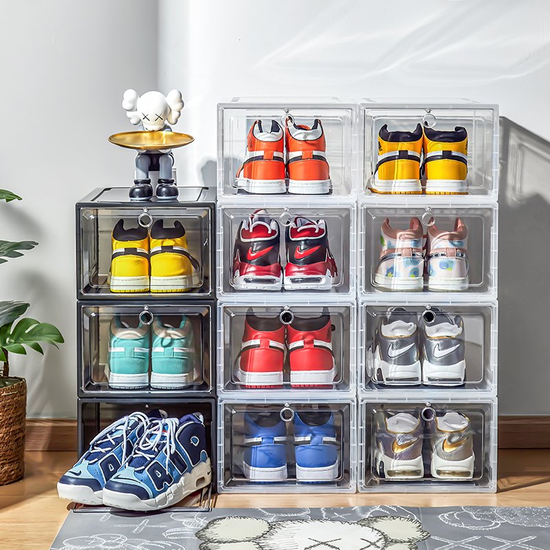 Transparent Plastic Sneaker Storage Boxes Acrylic Drop Front Magnetic Clear Shoe Box sneaker organizers