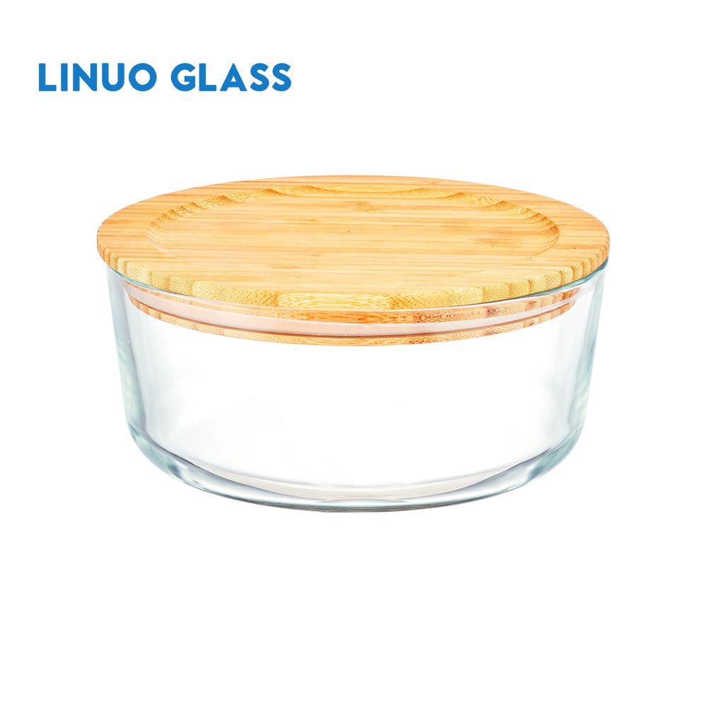 Linuo Oem 8Pcs Eco Friendly Heat Resistant Glass Lunch Box Food Storage Container Bamboo Lid Set