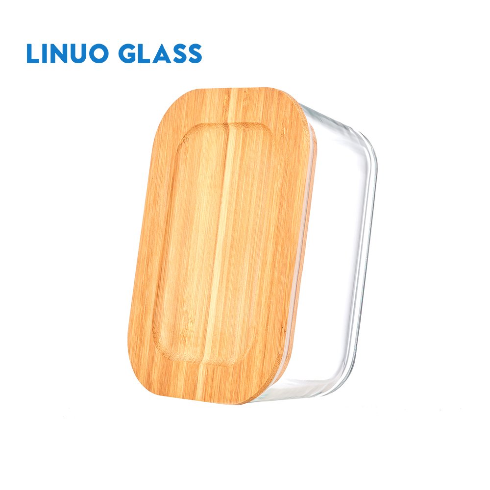 Linuo Oem 8Pcs Eco Friendly Heat Resistant Glass Lunch Box Food Storage Container Bamboo Lid Set