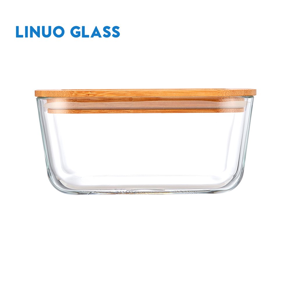 Linuo Oem 8Pcs Eco Friendly Heat Resistant Glass Lunch Box Food Storage Container Bamboo Lid Set