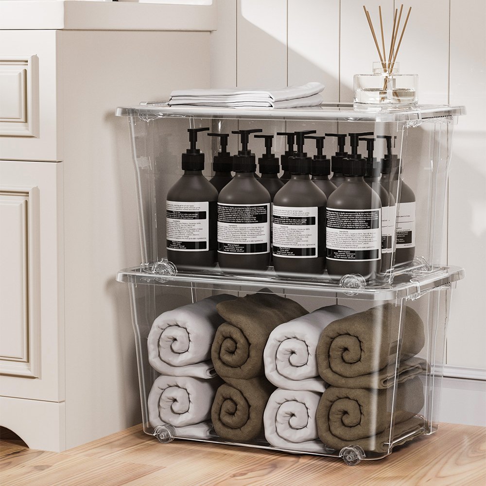 55 liters large home custom transparent plastic storage box with lid