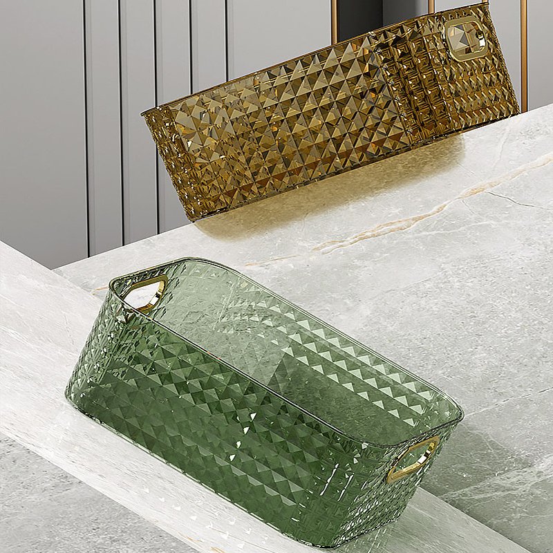 Transparent Diamond Plastic Storage Box with Handle for Cosmetics Sundries Snacks Storage Basket Sorting Box