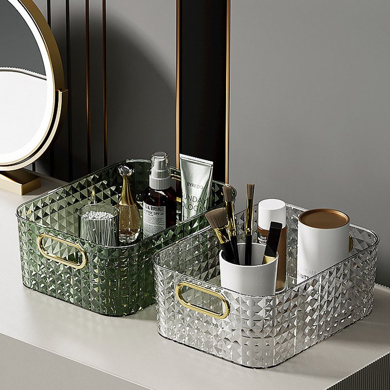 Transparent Diamond Plastic Storage Box with Handle for Cosmetics Sundries Snacks Storage Basket Sorting Box