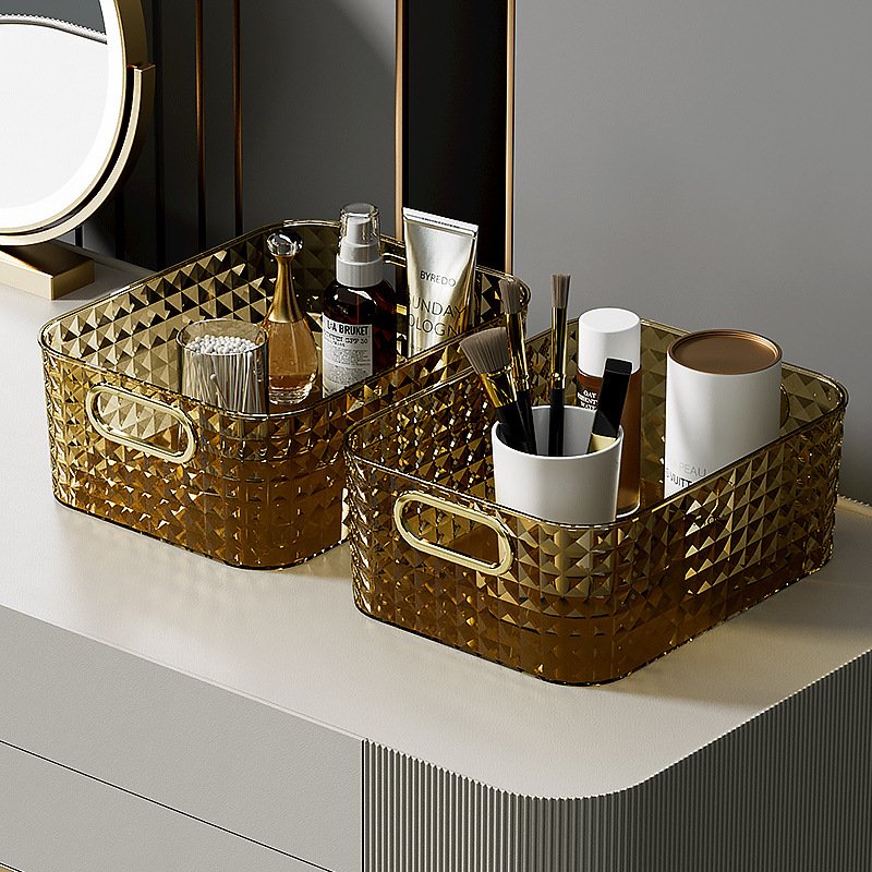 Transparent Diamond Plastic Storage Box with Handle for Cosmetics Sundries Snacks Storage Basket Sorting Box
