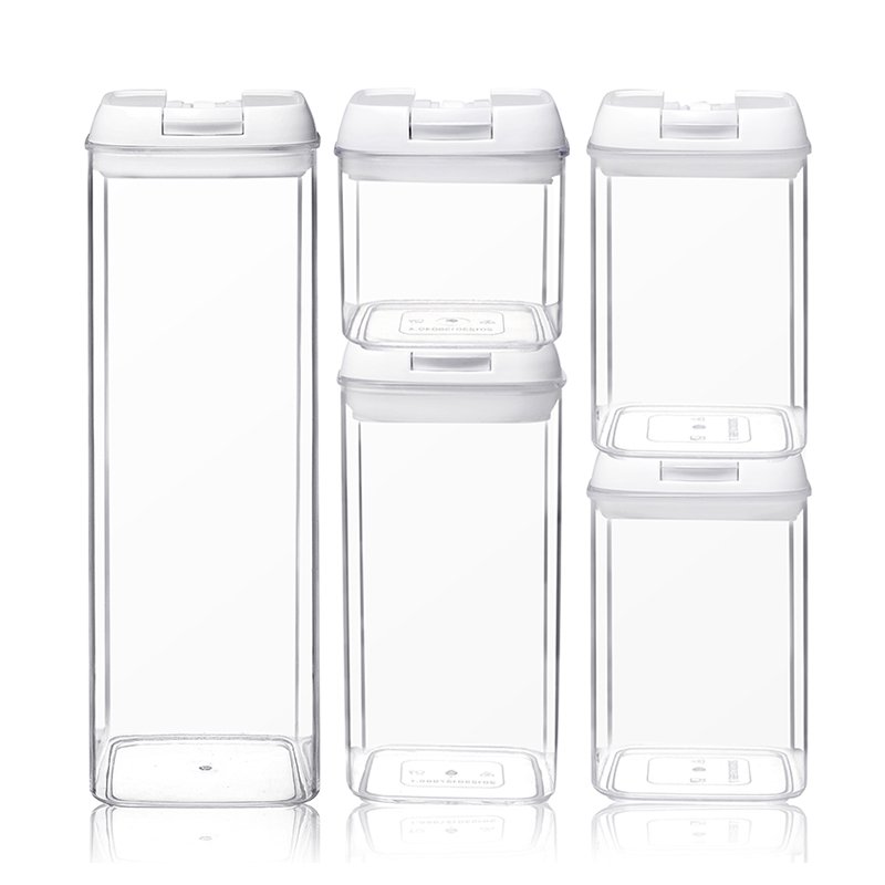 Airtight BPA Free 5 Pieces Set Dry Fruit Grain Cereal Pasta Storage Box Bins Plastic Sealed Food Storage Container