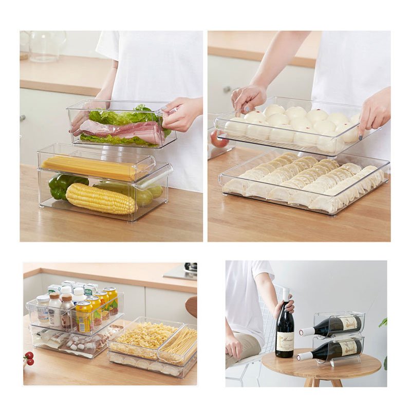 GREENSIDE Kitchen Cabinet Plastic Fridge Organizer Refrigerator Clear Food Storage Bins Container Set