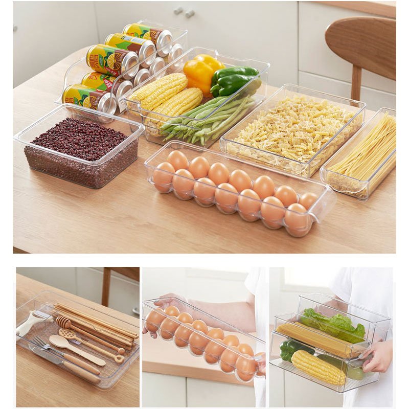 GREENSIDE Kitchen Cabinet Plastic Fridge Organizer Refrigerator Clear Food Storage Bins Container Set