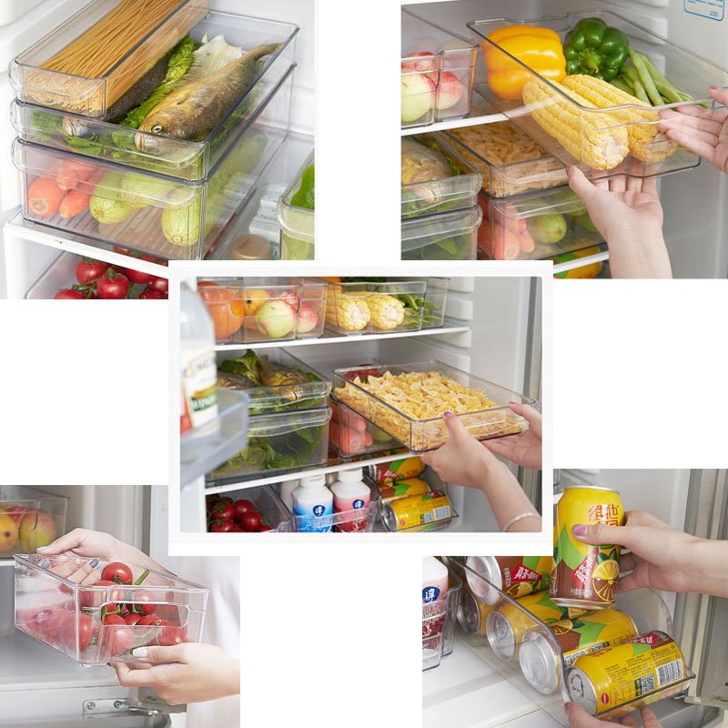 GREENSIDE Kitchen Cabinet Plastic Fridge Organizer Refrigerator Clear Food Storage Bins Container Set