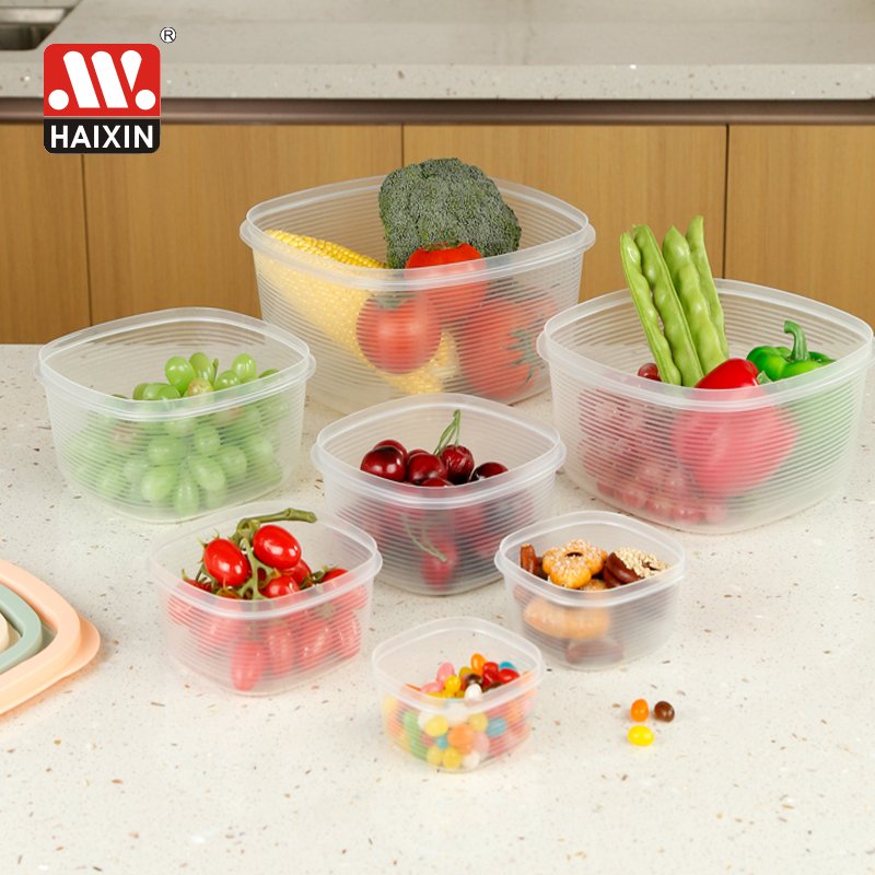 Kitchen hard plastic good quality fridge sealed stores crisper box leak proof clear vegetable food storage containers set