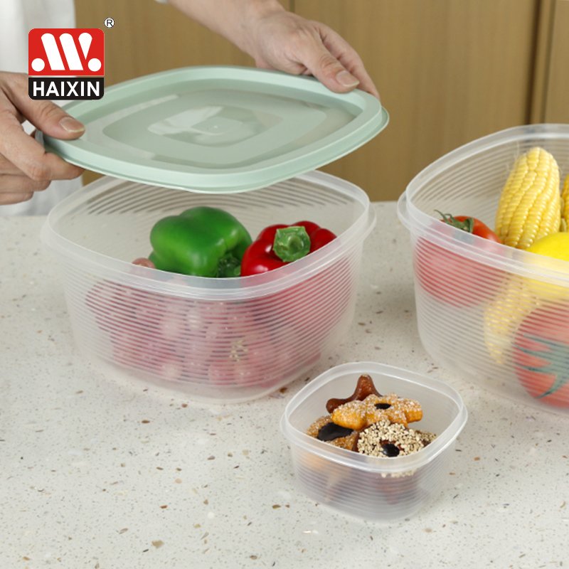 Kitchen hard plastic good quality fridge sealed stores crisper box leak proof clear vegetable food storage containers set