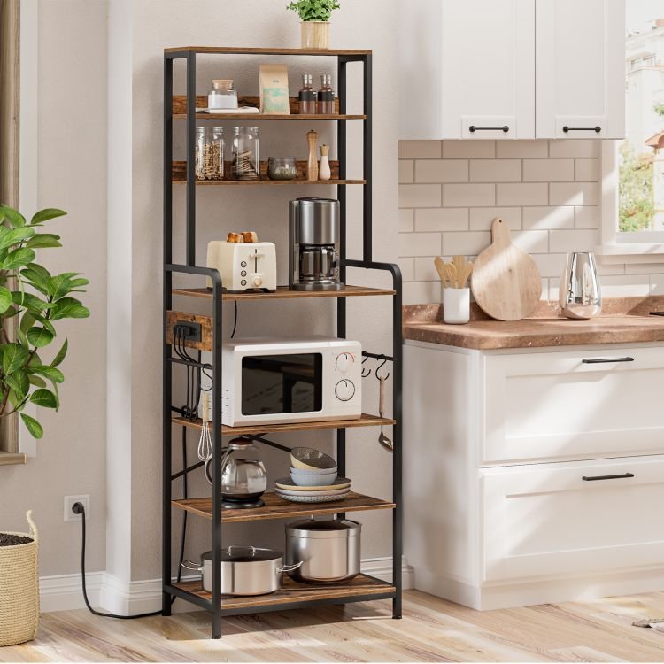 Wholesale Baker's Rack with Charging Station Bakers Stand with USB Ports and Power Outlet Microwave Oven Storage Organizer Shelf