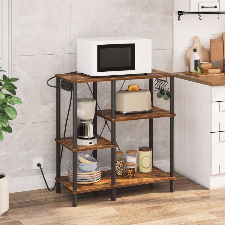 Wholesale Baker's Rack with Charging Station Bakers Stand with USB Ports and Power Outlet Microwave Oven Storage Organizer Shelf