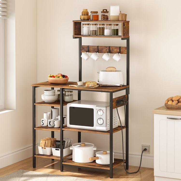 Wholesale Baker's Rack with Charging Station Bakers Stand with USB Ports and Power Outlet Microwave Oven Storage Organizer Shelf
