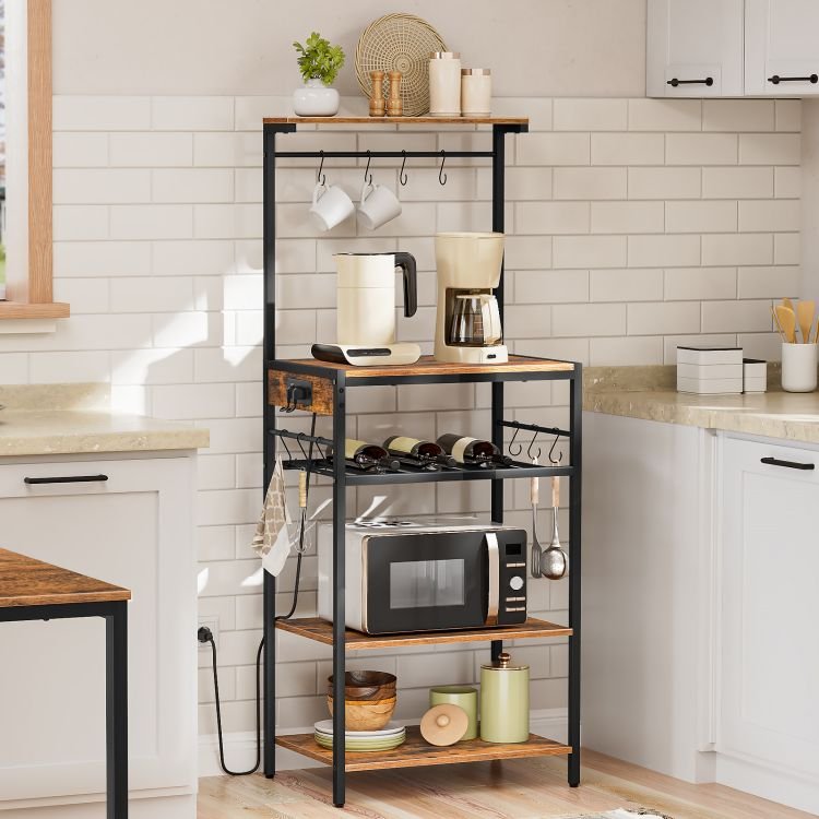 Wholesale Baker's Rack with Charging Station Bakers Stand with USB Ports and Power Outlet Microwave Oven Storage Organizer Shelf