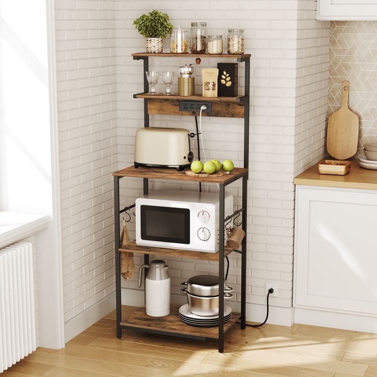 Wholesale Baker's Rack with Charging Station Bakers Stand with USB Ports and Power Outlet Microwave Oven Storage Organizer Shelf