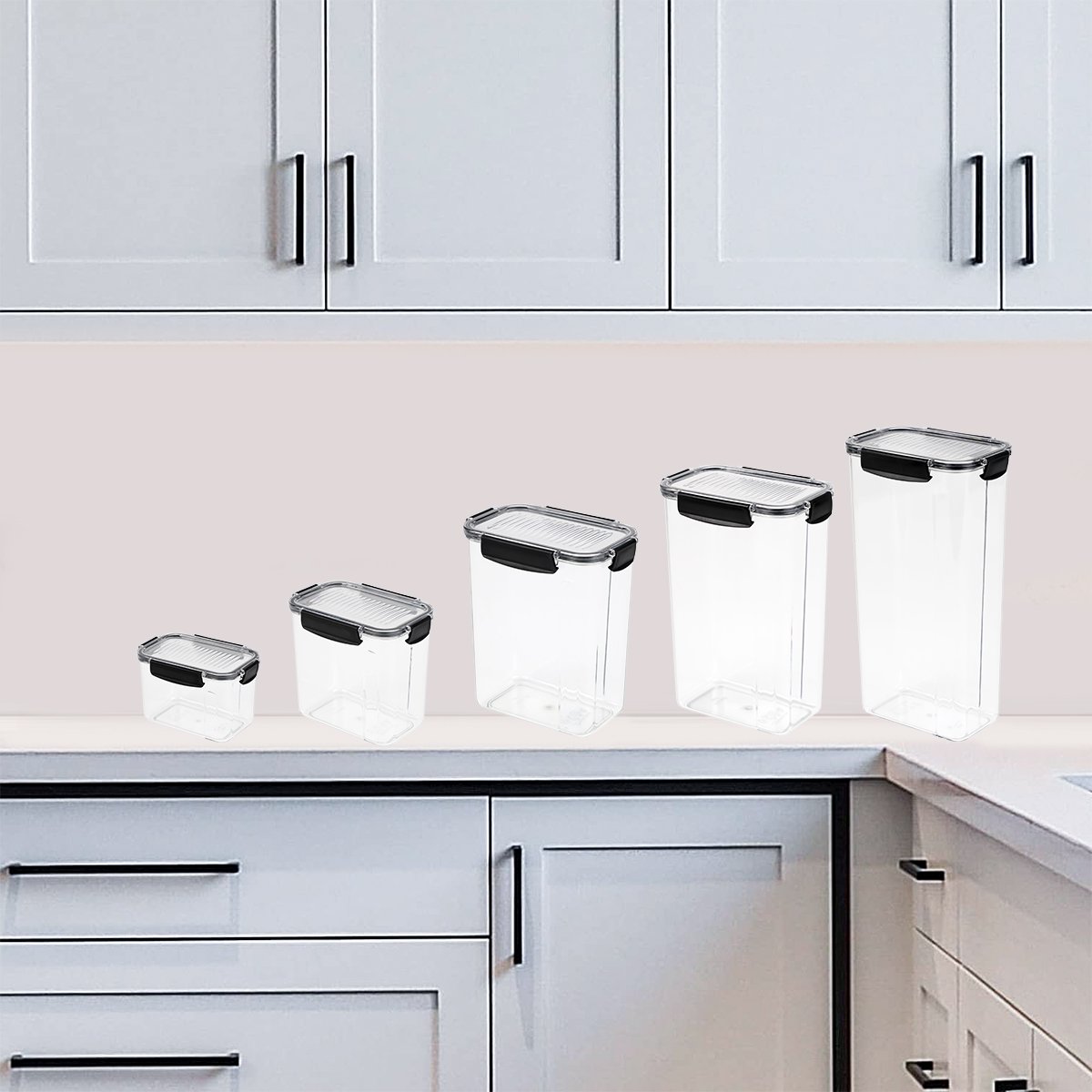 5 Packs Easy to Lock Cereal Food Storage Container Set with Lid BPA Free with Airtight Kitchen Container Home Storage & Organize