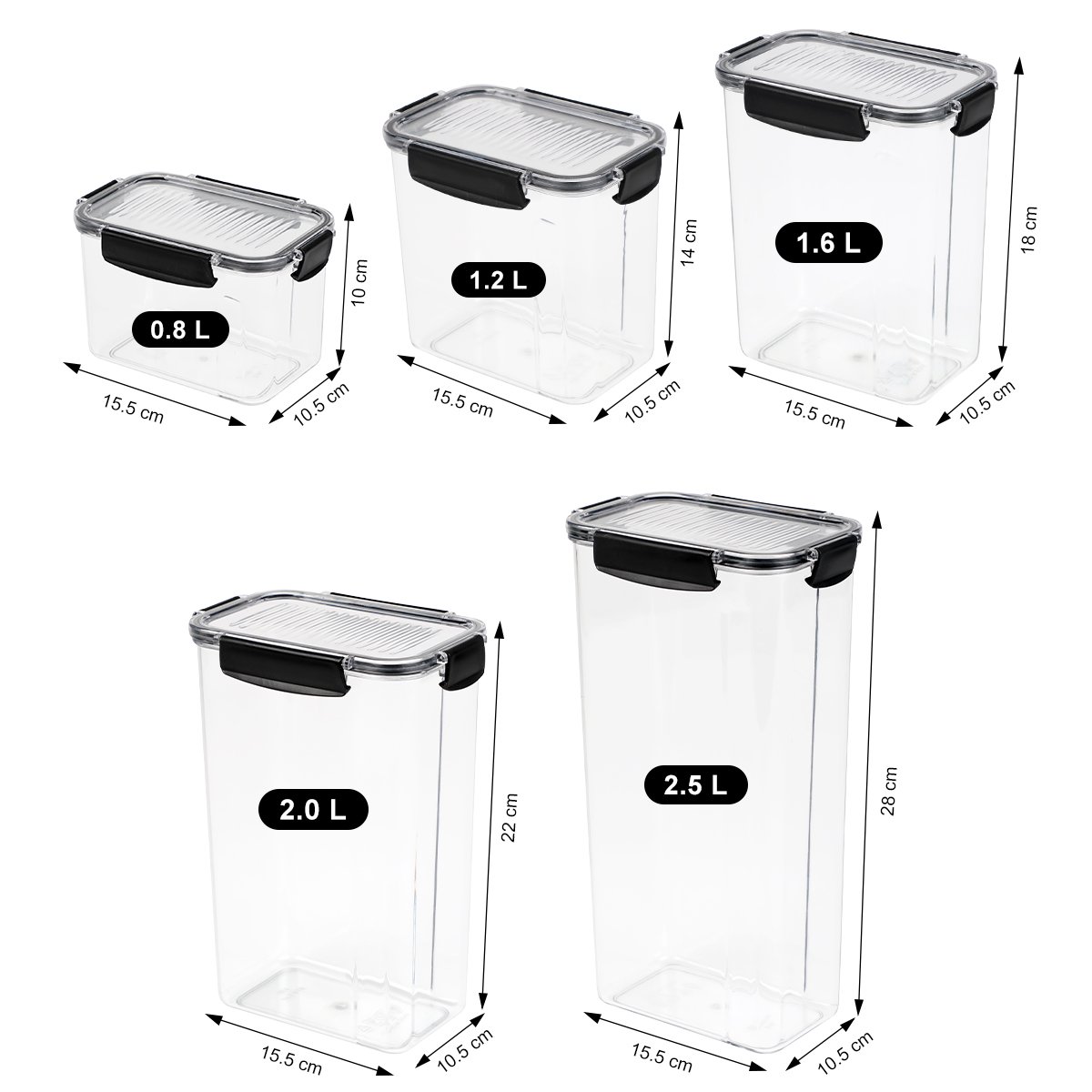 5 Packs Easy to Lock Cereal Food Storage Container Set with Lid BPA Free with Airtight Kitchen Container Home Storage & Organize