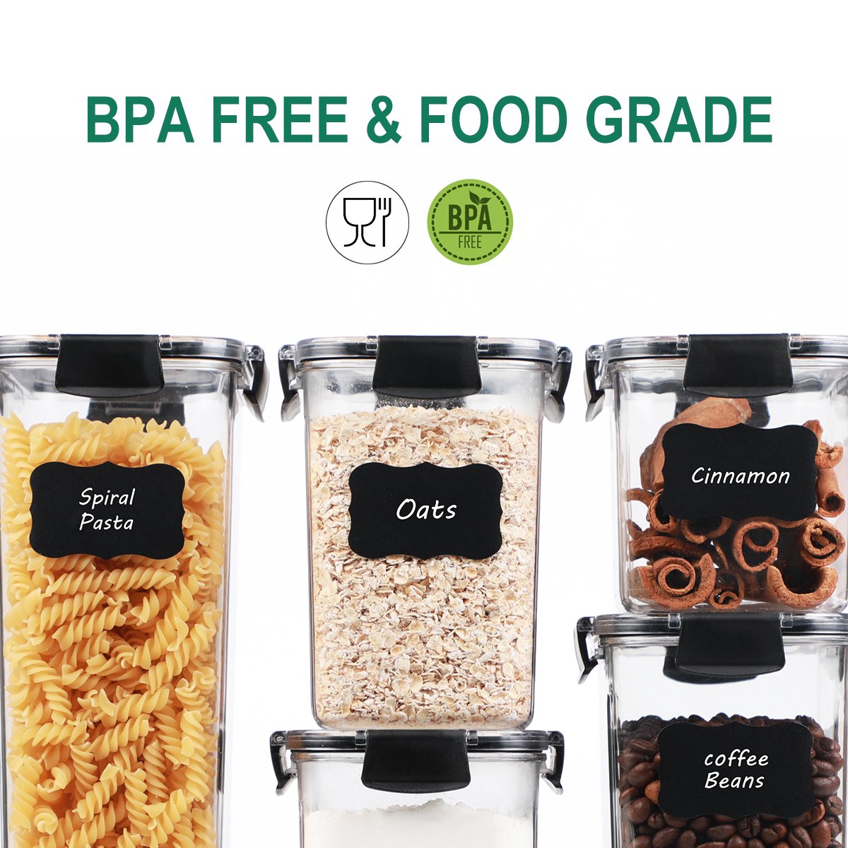 5 Packs Easy to Lock Cereal Food Storage Container Set with Lid BPA Free with Airtight Kitchen Container Home Storage & Organize