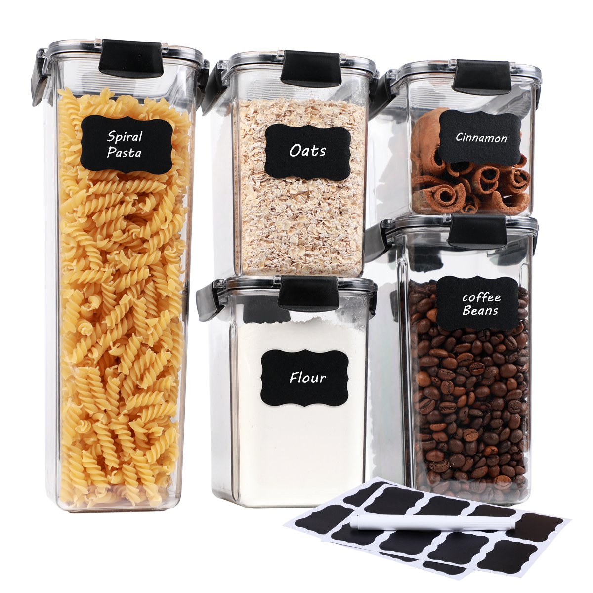5 Packs Easy to Lock Cereal Food Storage Container Set with Lid BPA Free with Airtight Kitchen Container Home Storage & Organize