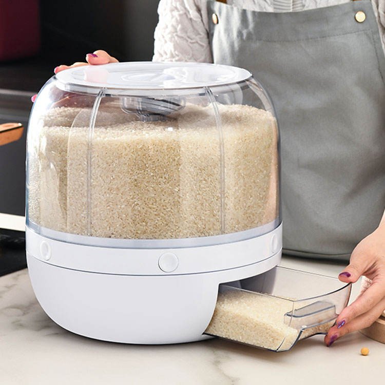 Kitchen Storage Container Box Rotating Dry Food Rice Dispenser 6-Grid Rotary Grain Buckets Rice Container Storage With Lid