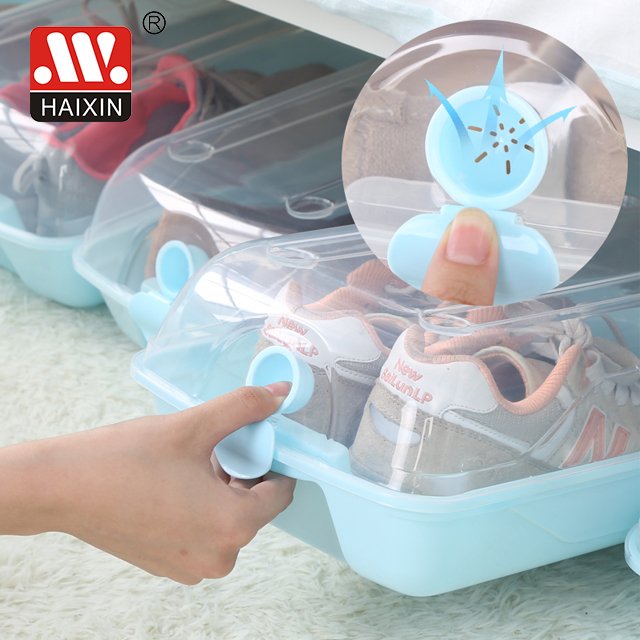 4pcs/8pcs Flip plastic transparent shoe case organizer cabinet stackable clear sneaker storage shoe storage box with air vent