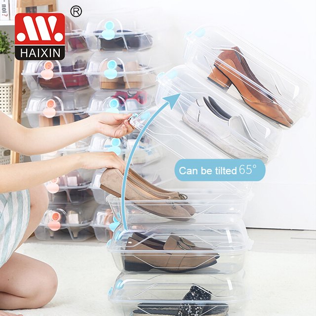 4pcs/8pcs Flip plastic transparent shoe case organizer cabinet stackable clear sneaker storage shoe storage box with air vent