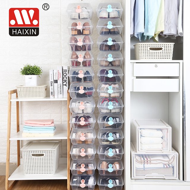 4pcs/8pcs Flip plastic transparent shoe case organizer cabinet stackable clear sneaker storage shoe storage box with air vent