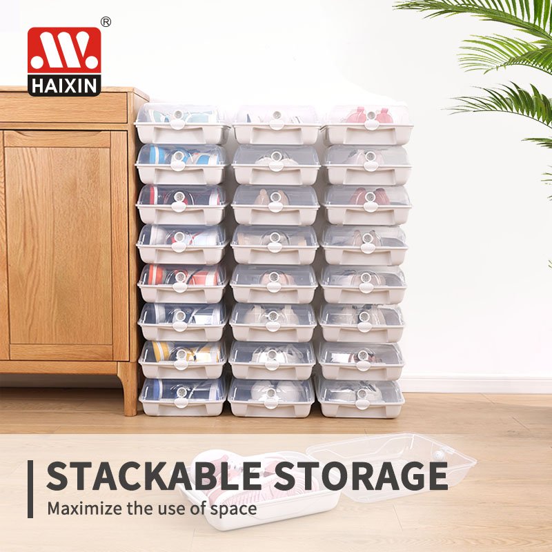 4pcs/8pcs Flip plastic transparent shoe case organizer cabinet stackable clear sneaker storage shoe storage box with air vent