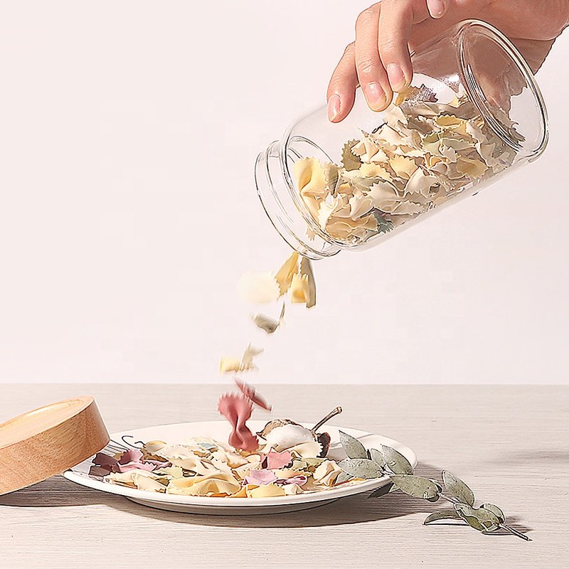 Wholesale Kitchen Storage Jar Container Thread Type Borosilicate Glass Food Storage Jars With Airtight Acacia Wooden Screw Lid