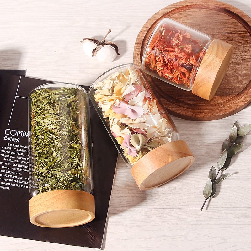 Wholesale Kitchen Storage Jar Container Thread Type Borosilicate Glass Food Storage Jars With Airtight Acacia Wooden Screw Lid