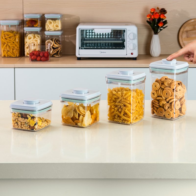 china wholesale plastic jar pantry cereal kitchen storage organizer One Touch Button Innovative airtight food storage container