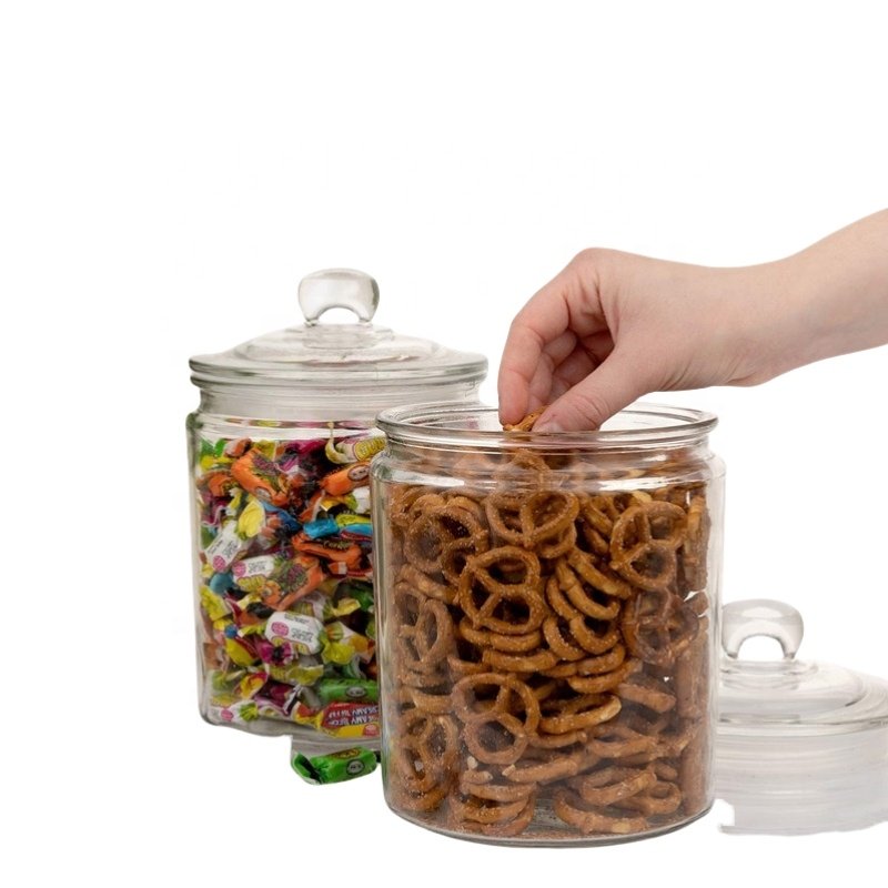Factory Custom Different Size Round Glass Storage Jars With Glass Lid