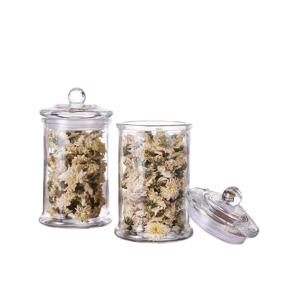 Factory Custom Different Size Round Glass Storage Jars With Glass Lid