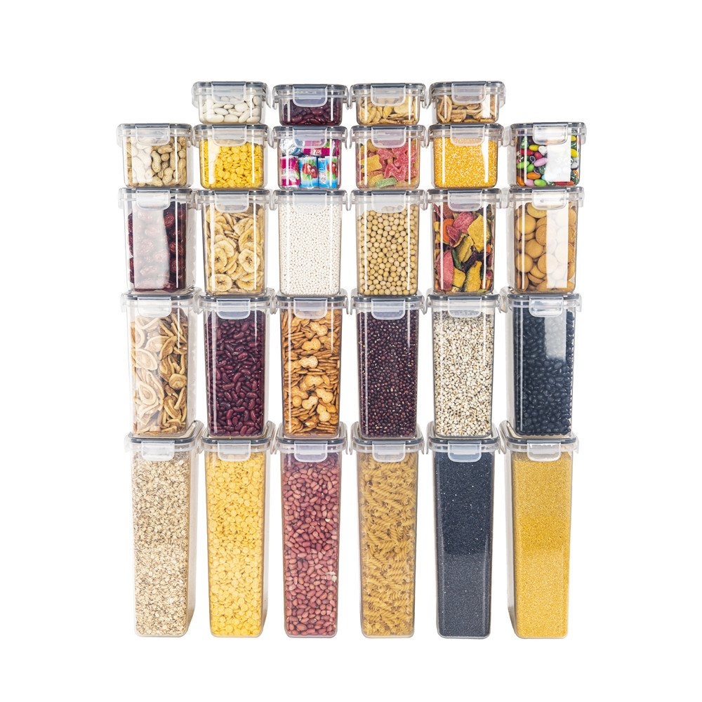 28-Piece Silicone Airtight Dry Food Storage Containers 28 pc Stackable Space Saver Boxes Lids Grain Storage Packaged Cartons