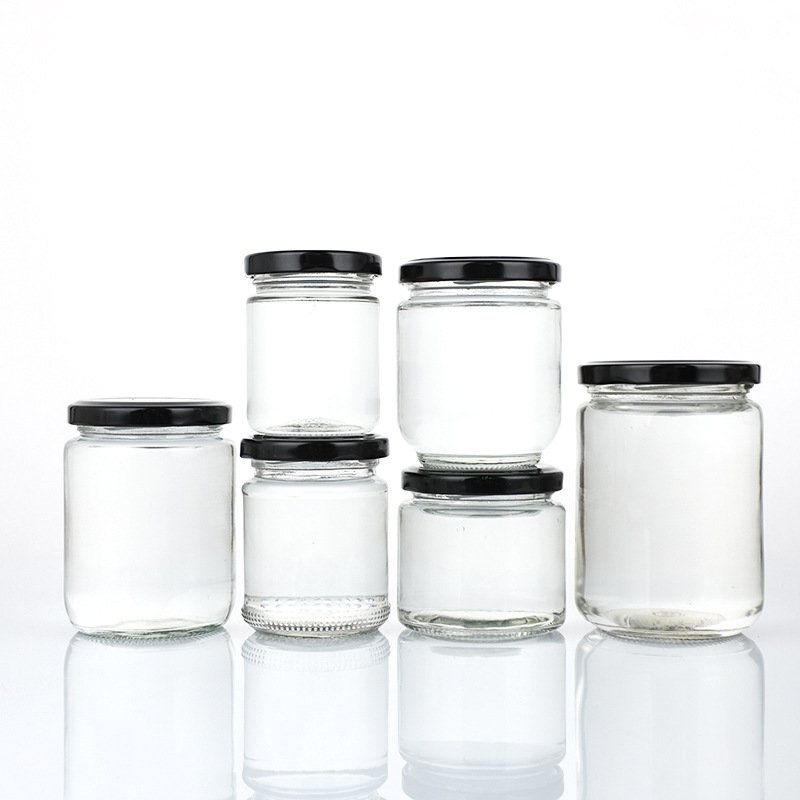 Hot Sale Clear Round Wide Mouth Glass Jar Canning Jars For Honey Jam Pickle Sauce With Metal Lid 250 Ml 500 Ml 8 Oz 16 Oz
