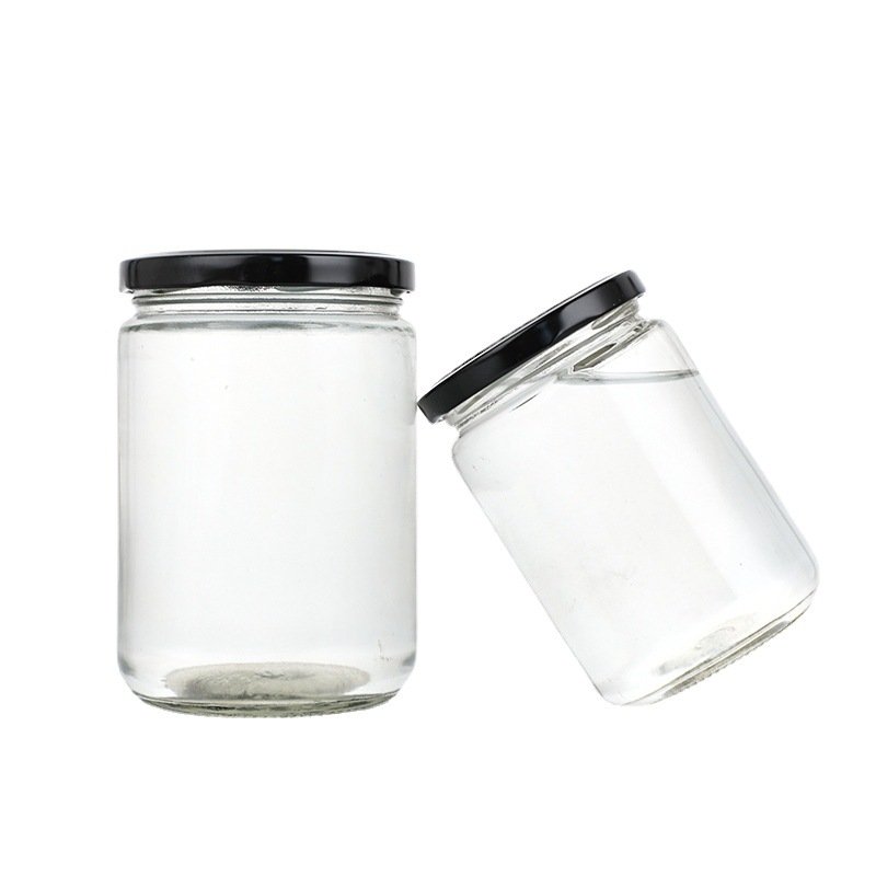Hot Sale Clear Round Wide Mouth Glass Jar Canning Jars For Honey Jam Pickle Sauce With Metal Lid 250 Ml 500 Ml 8 Oz 16 Oz