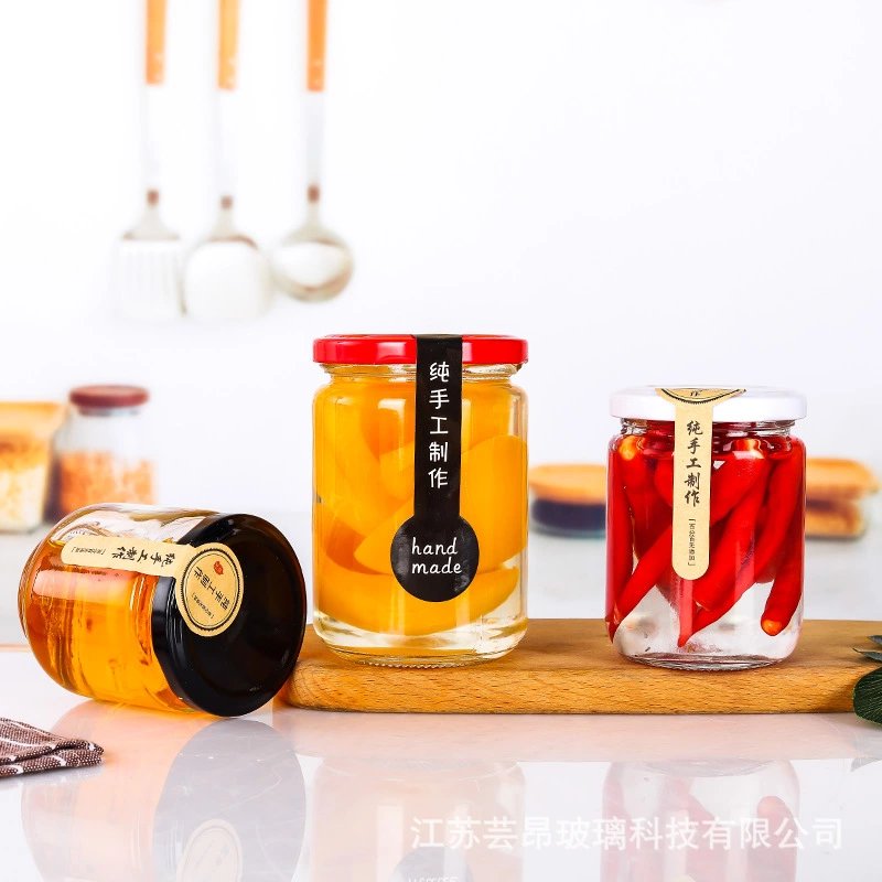 Hot Sale Clear Round Wide Mouth Glass Jar Canning Jars For Honey Jam Pickle Sauce With Metal Lid 250 Ml 500 Ml 8 Oz 16 Oz