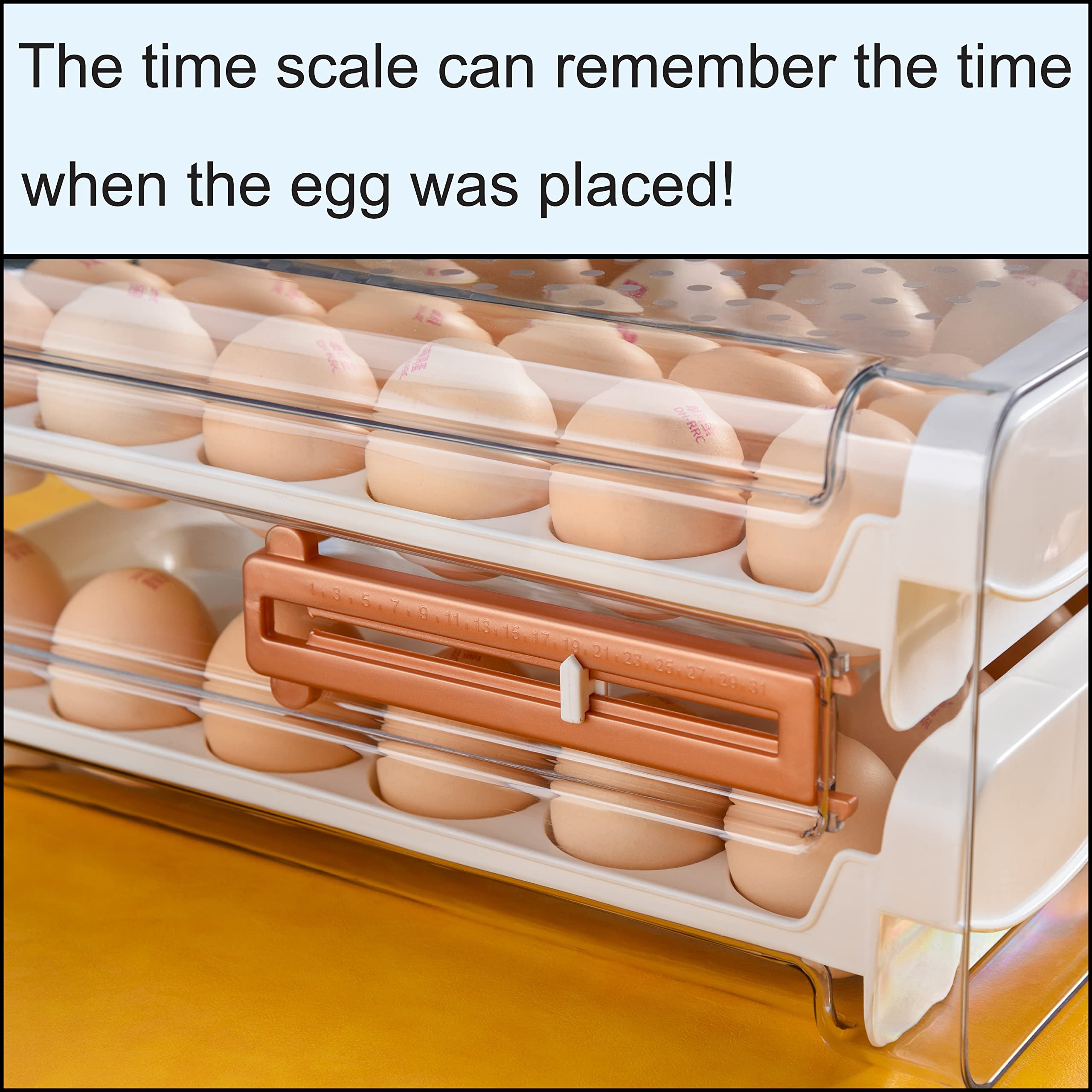 2 Drawers Egg Holder Storage Container With Freshness Timer For Refrigerator