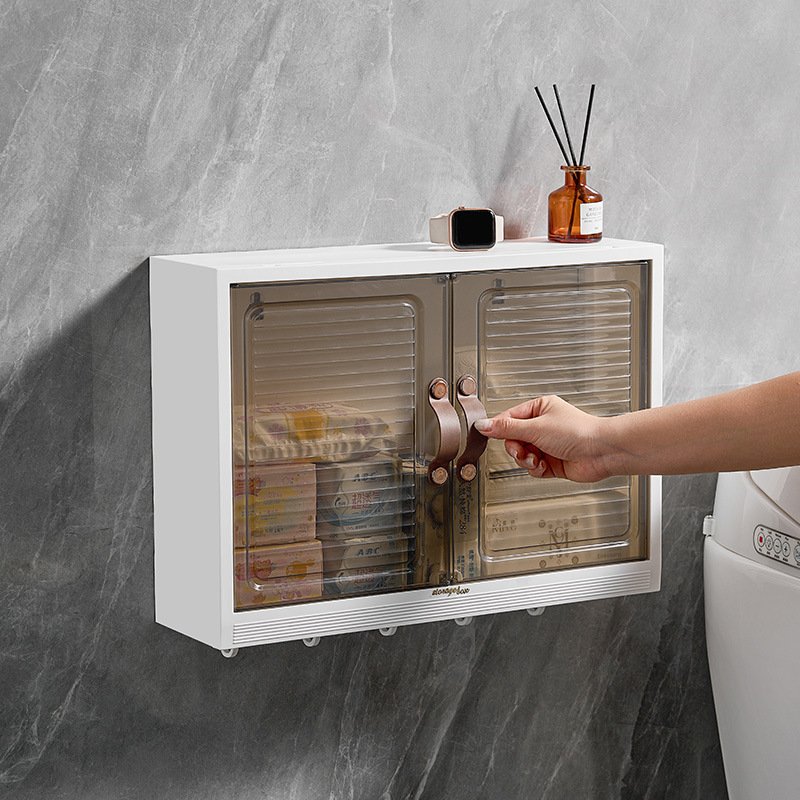 Wholesale Bathroom Wall-mounted Storage Box With Hooks Foldable Storage Cabinet For Cosmetic Clothes