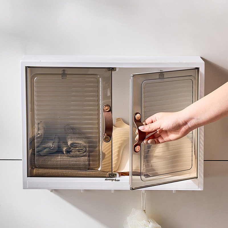 Wholesale Bathroom Wall-mounted Storage Box With Hooks Foldable Storage Cabinet For Cosmetic Clothes