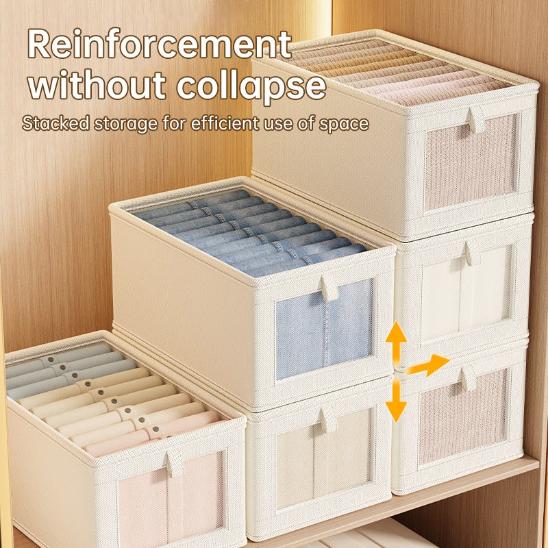 New oxford storage box with clear window foldable wardrobe organizer closet organizers for jeans storage box with cover