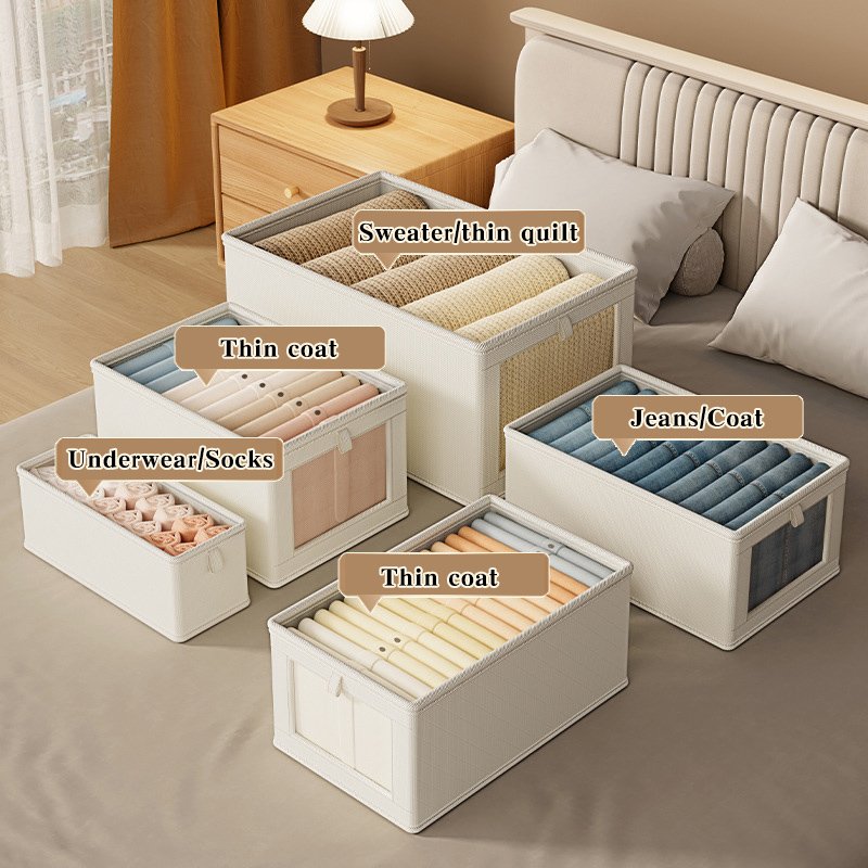 New oxford storage box with clear window foldable wardrobe organizer closet organizers for jeans storage box with cover