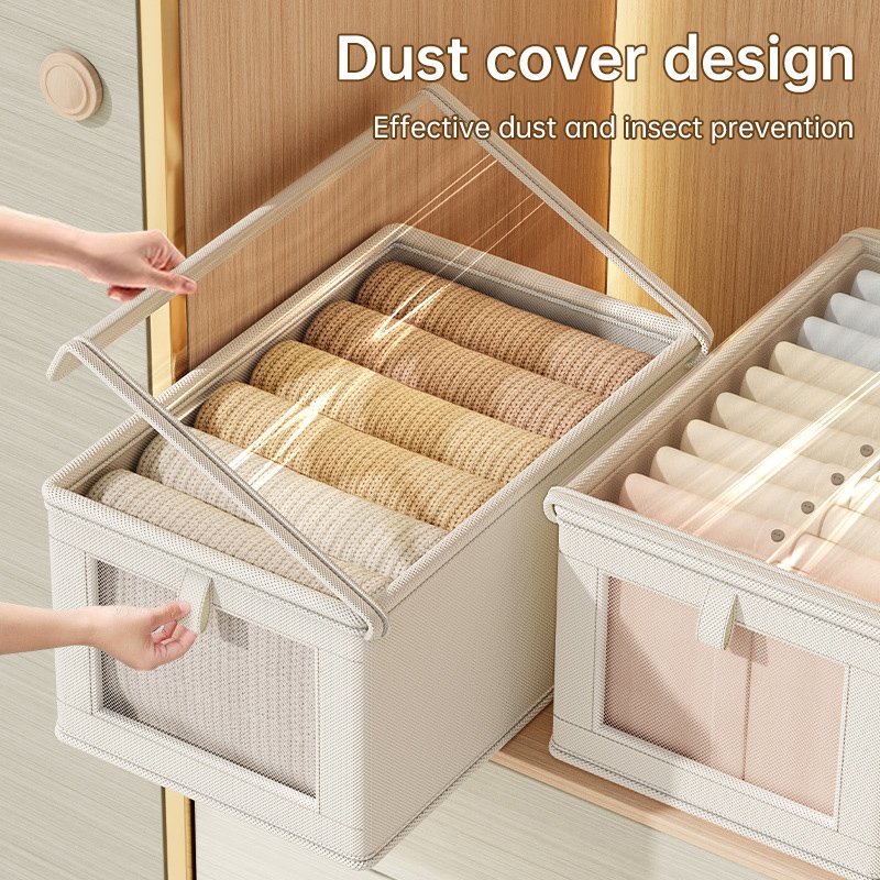 New oxford storage box with clear window foldable wardrobe organizer closet organizers for jeans storage box with cover