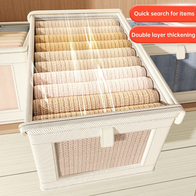 New oxford storage box with clear window foldable wardrobe organizer closet organizers for jeans storage box with cover