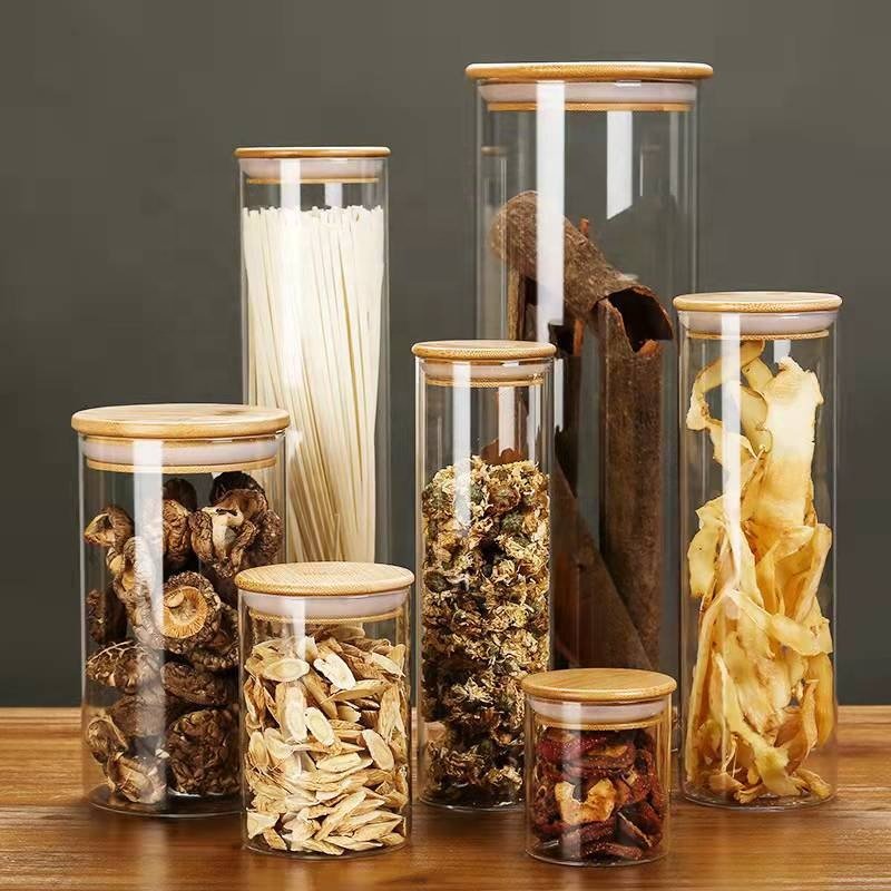 8.5cm 12pcs Set High Airtight Kitchen Food Storage Container Organizers Glass Spice Jar with Bamboo Lids