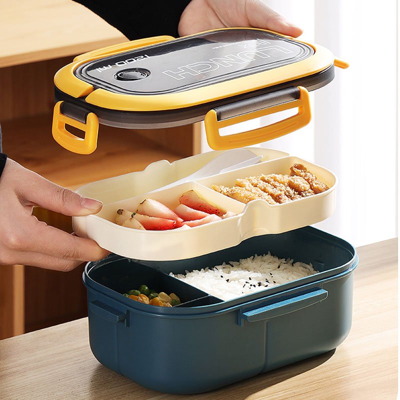 Factory Wholesale 1200ml Food Storage Container Plastic Double Layer Bento Box Kids Adult Tritan LeakProof Lunch Box