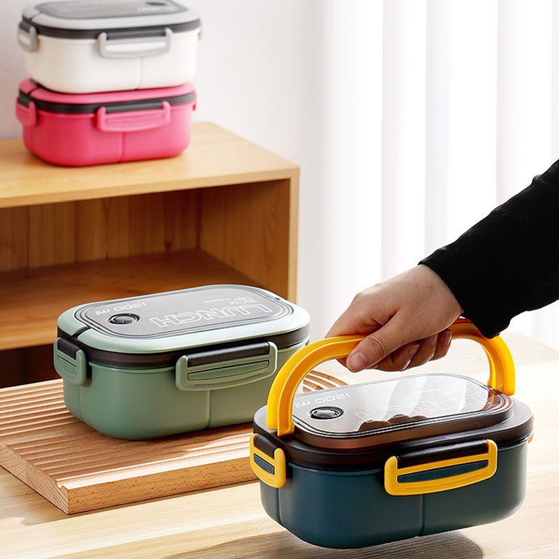 Factory Wholesale 1200ml Food Storage Container Plastic Double Layer Bento Box Kids Adult Tritan LeakProof Lunch Box