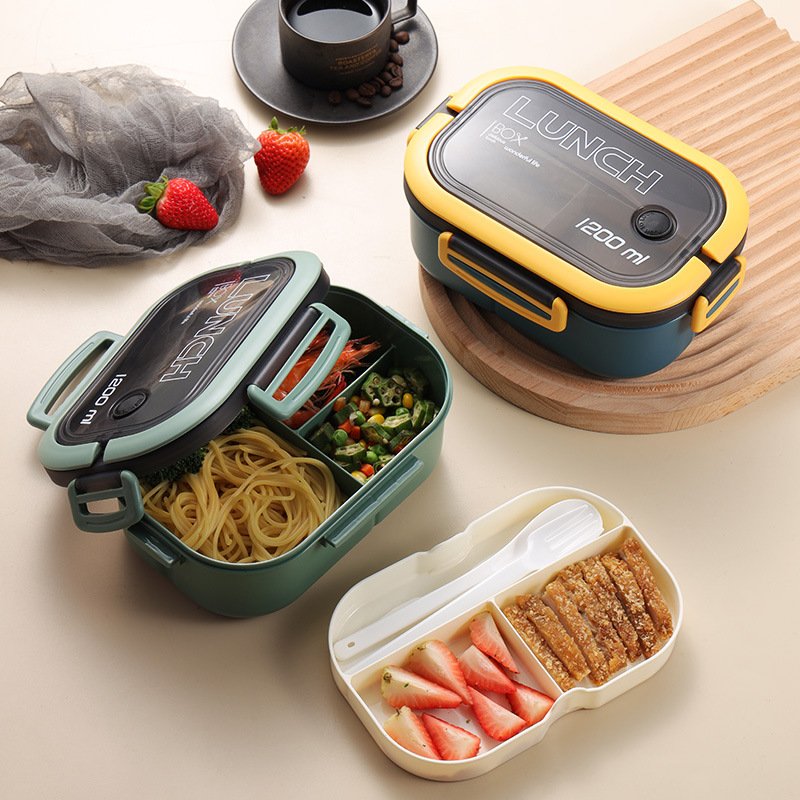 Factory Wholesale 1200ml Food Storage Container Plastic Double Layer Bento Box Kids Adult Tritan LeakProof Lunch Box