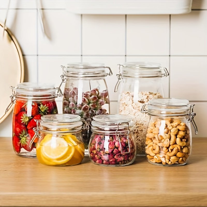 YOLOME HOME 2-Piece Set 25oz Snap Seal Glass Jars Pickle Lidded Food Storage Containers Kitchen Canning Storage Bottles Cereal