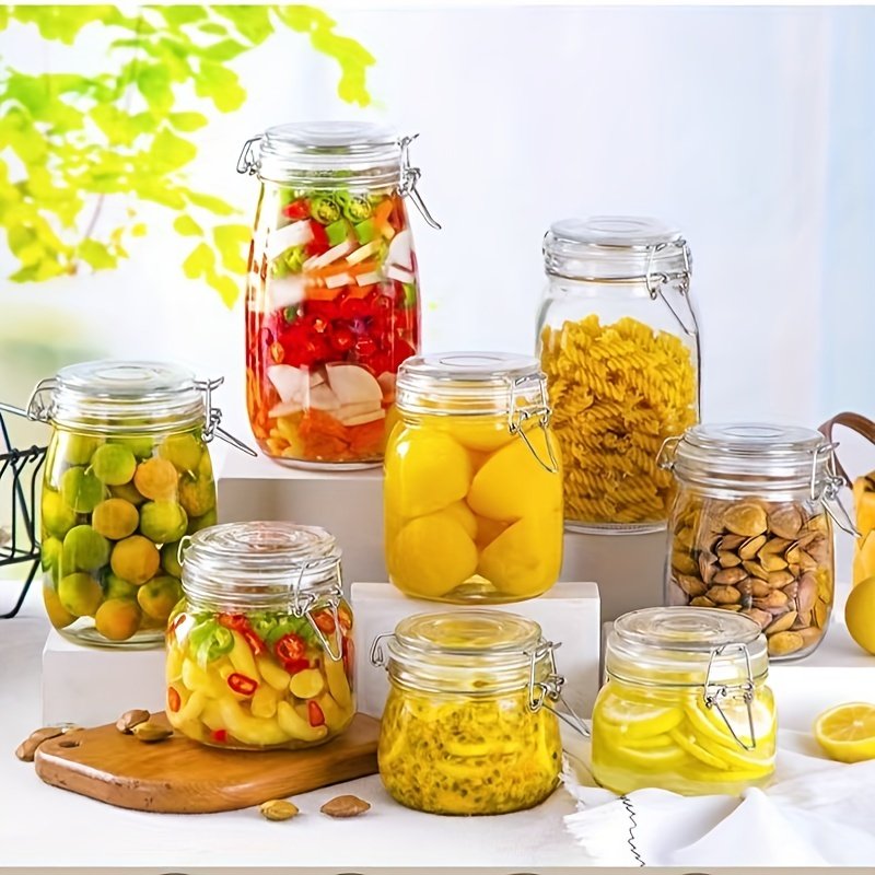 YOLOME HOME 2-Piece Set 25oz Snap Seal Glass Jars Pickle Lidded Food Storage Containers Kitchen Canning Storage Bottles Cereal